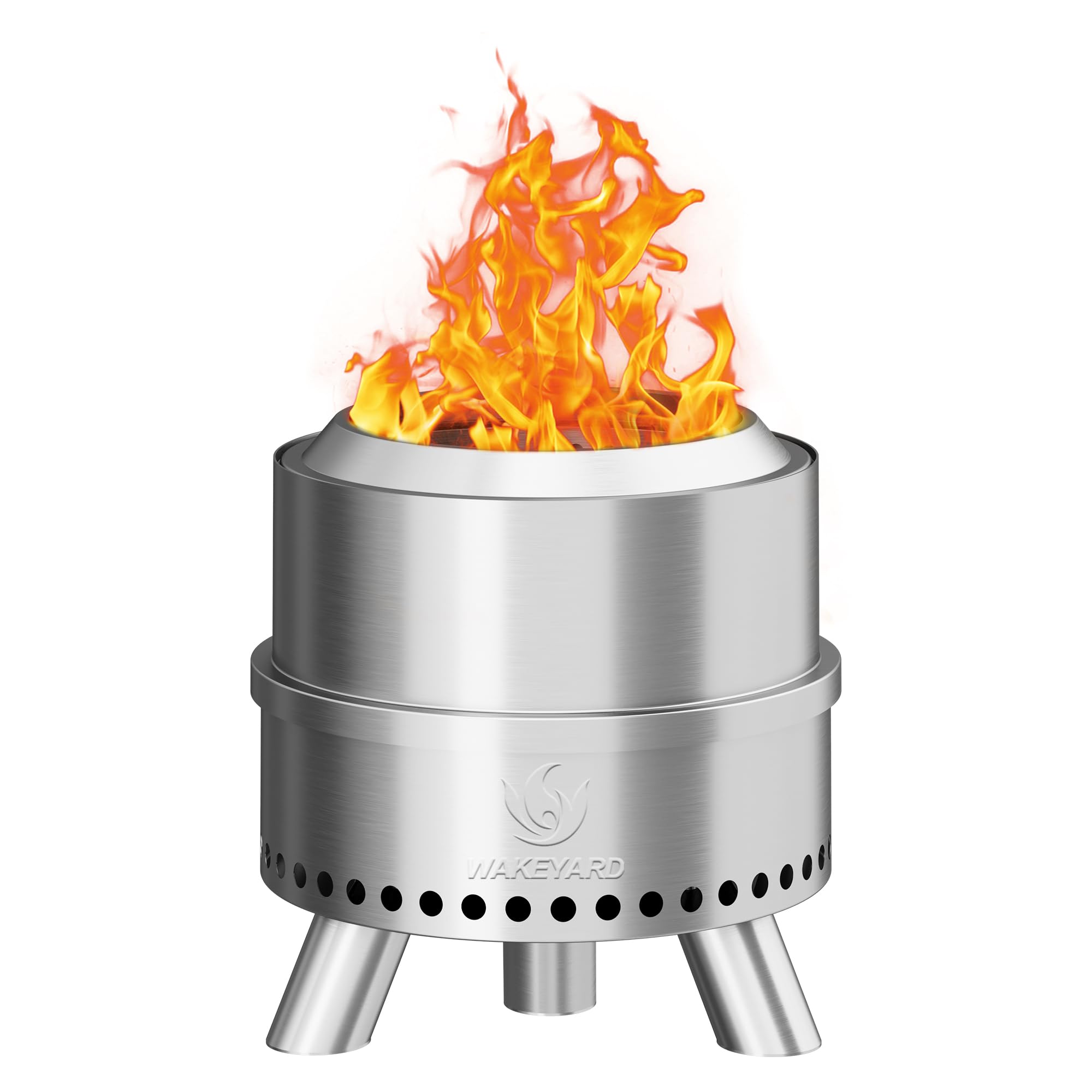 Wakeyard 15 inch Smokeless FirePit with Waterproof Bag & Poker, Stainless Steel Outdoor Smokeless Fire pit, Wood Burning Fire pit for Patio, Camping, Backyard