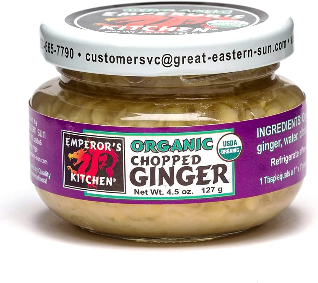 Emperor's Kitchen, Organic Chopped Ginger, USDA Certified Organic, Makes Cooking Easier, 4.5 oz jar (pack of 1)
