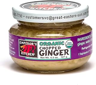 Emperor's Kitchen, Organic Chopped Ginger, USDA Certified Organic, Makes Cooking Easier, 4.5 oz jar (pack of 1)