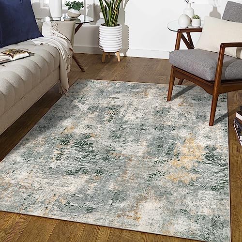 Lahome Washable 5x7 Area Rugs for Living Room, Grey Neutral Modern Abstract Rug for Bedroom Non Slip, Soft Contemporary Low Pile Indoor Carpet for Dorm Guest Dining Room Table Apartment