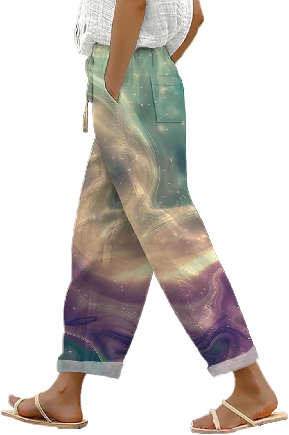 domirica Women Trendy Pants Lightweight Boho Print Wide Leg High Waist Drawstring Palazzo Lounge Trousers with Pockets