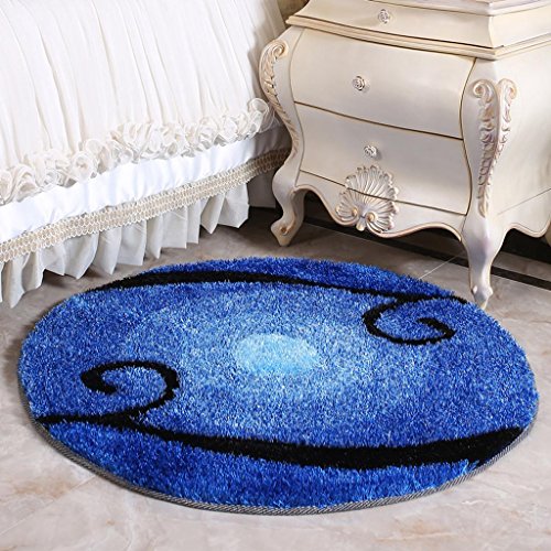 DYI European Round Blue Mediterranean Carpet, Living Room Bedroom Carpet, Computer Chair Swivel Basket Basket,