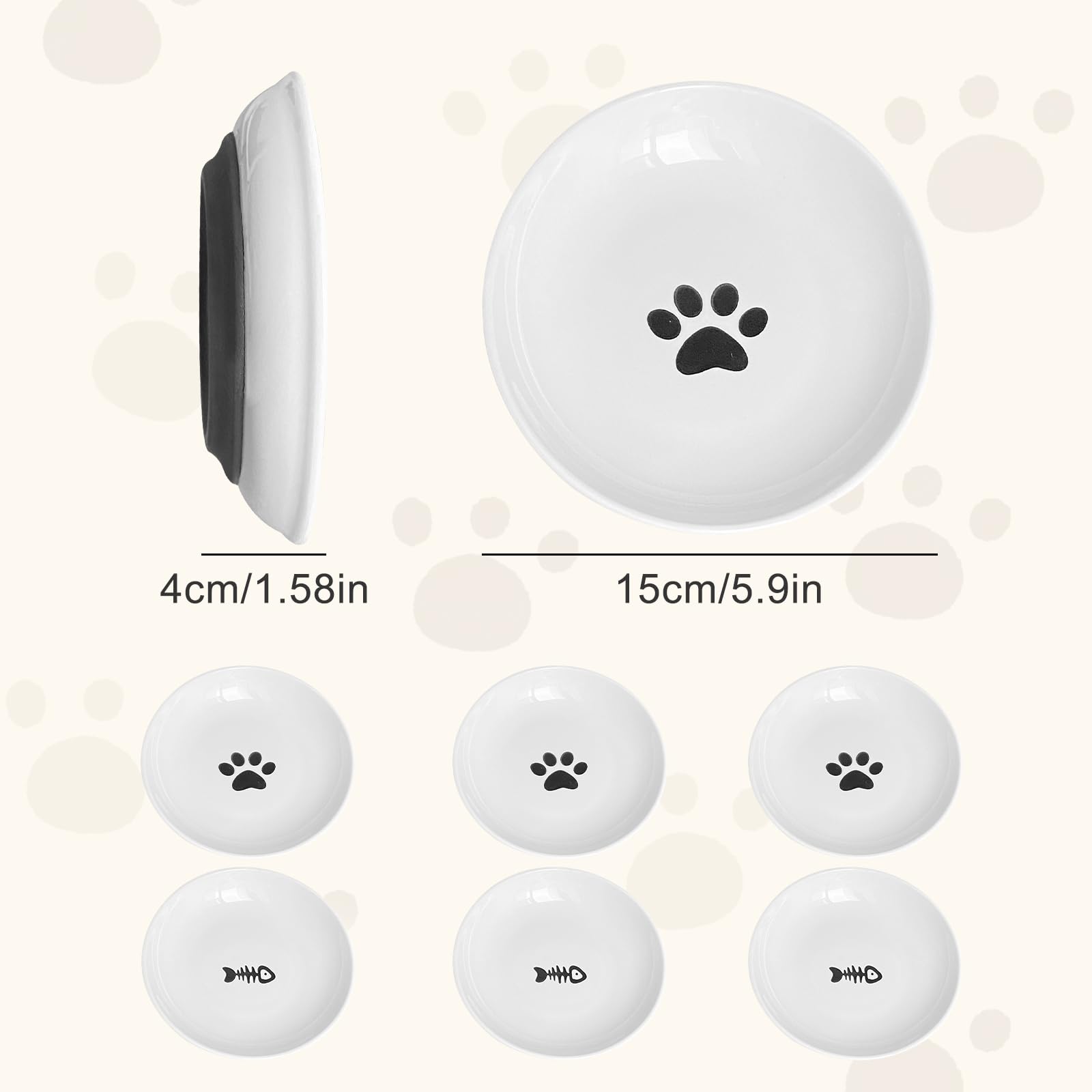 6 Ciotole In Ceramica Per Gatti Con Base Antiscivolo - Per Cibo E Acqua, Ideali Per Gattini E Cani Piccoli - Foto 6