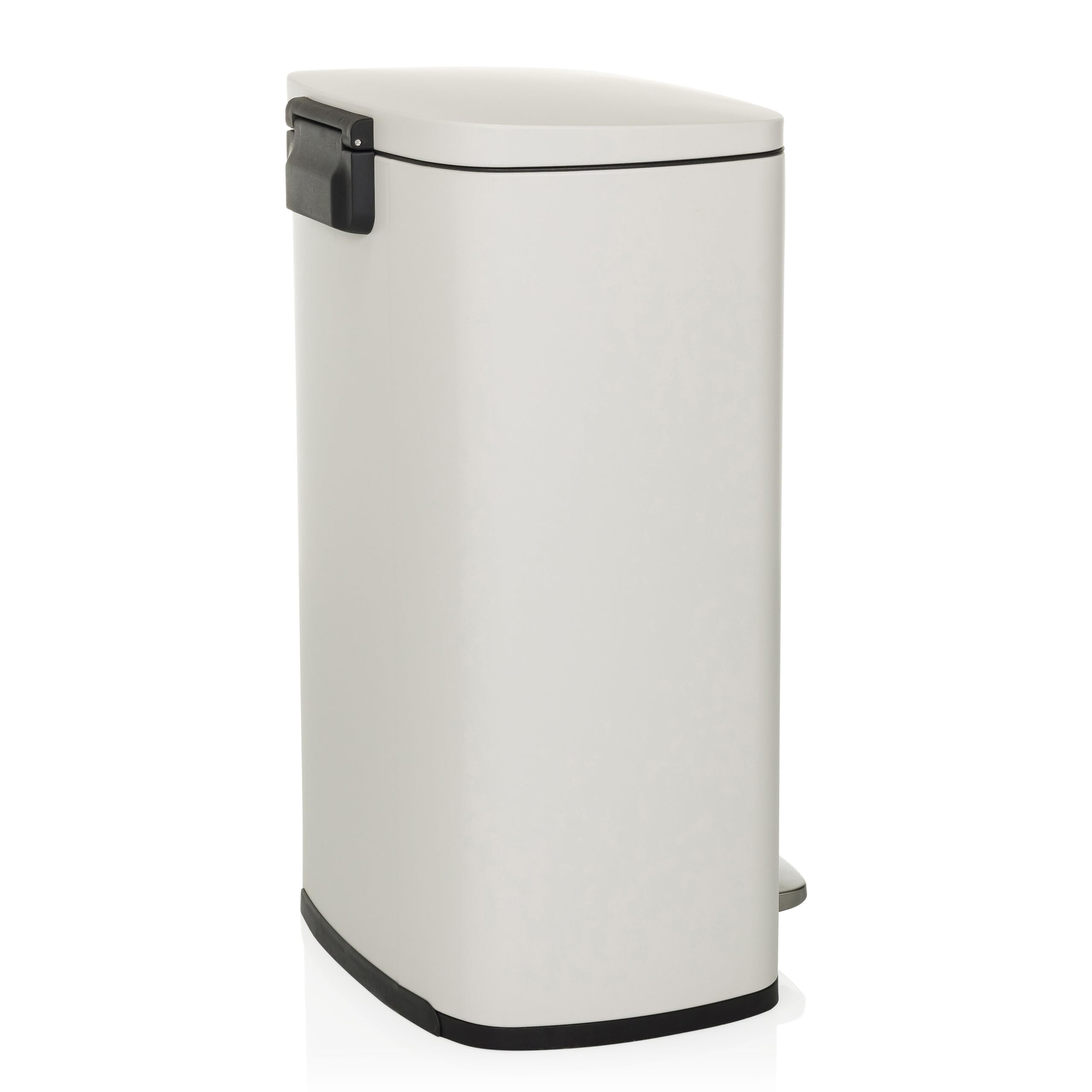 hjh OFFICE Cubo de basura 50L, cubo de pedal con tapa, cierre suave CLEAN XV cubo de basura de acero con cubo interior, para cocina, oficina, beige, 64x30x42,5 cm