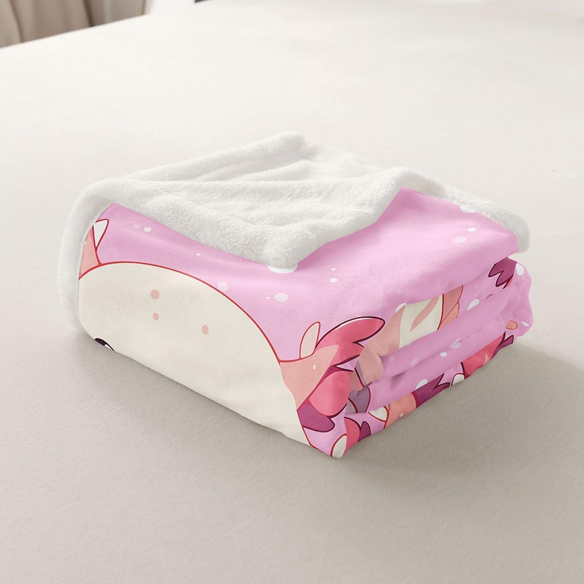 Erosebridal Pink Axolotl Fleece Blanket Baby 30"x40" Cute Yellow Stars Sherpa Blanket Kawaii Animal Fuzzy Plush Throw for Kids Girls Boys,Cartoon Salamander Decor for Bed Couch