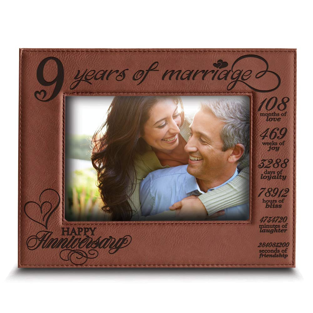 BELLA BUSTA9 years of Marriage-9th Anniversary for Husband, Wife-Engraved Leather Picture Frame (5 x 7 Horizontal)