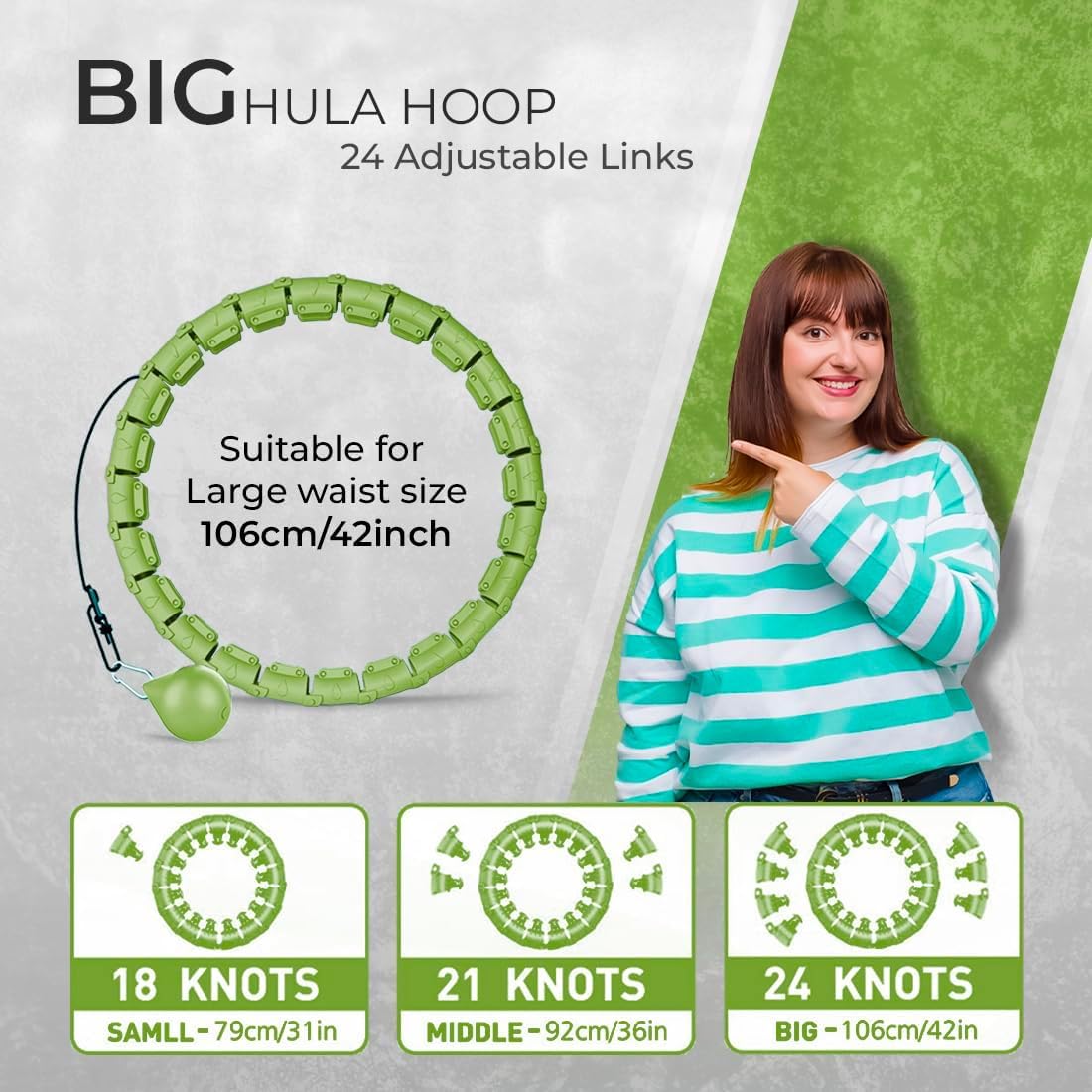 Active 100 Fitness Hula Hoops, Smart Weighted Hula Hoop for Adults, Adjustable Infinity Hoop with 360° Auto-Spinning Ball, Weight Loss Exercise Equipment for Home Use