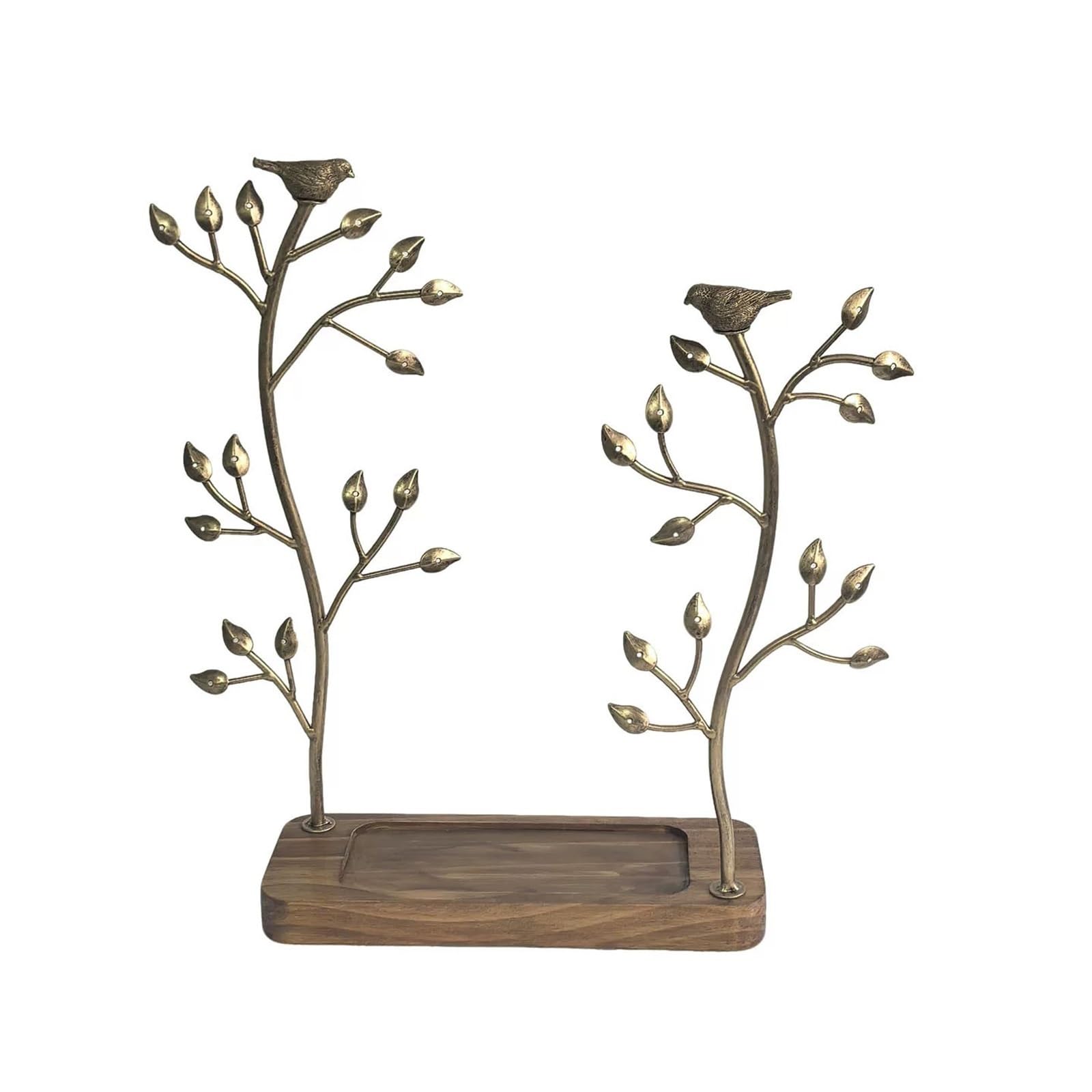 QINGGANG-0224 jewelry organizer Dual Trees Jewelry Stand with Wooden Tray Base for dressing table