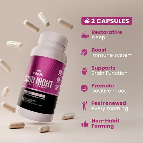 Miniatura 6 de Vida Fit Ayuda natural para dormir para adultos, suplemento para dormir, calma natural, melatonina con L-teanina, glicinato de magnesio,