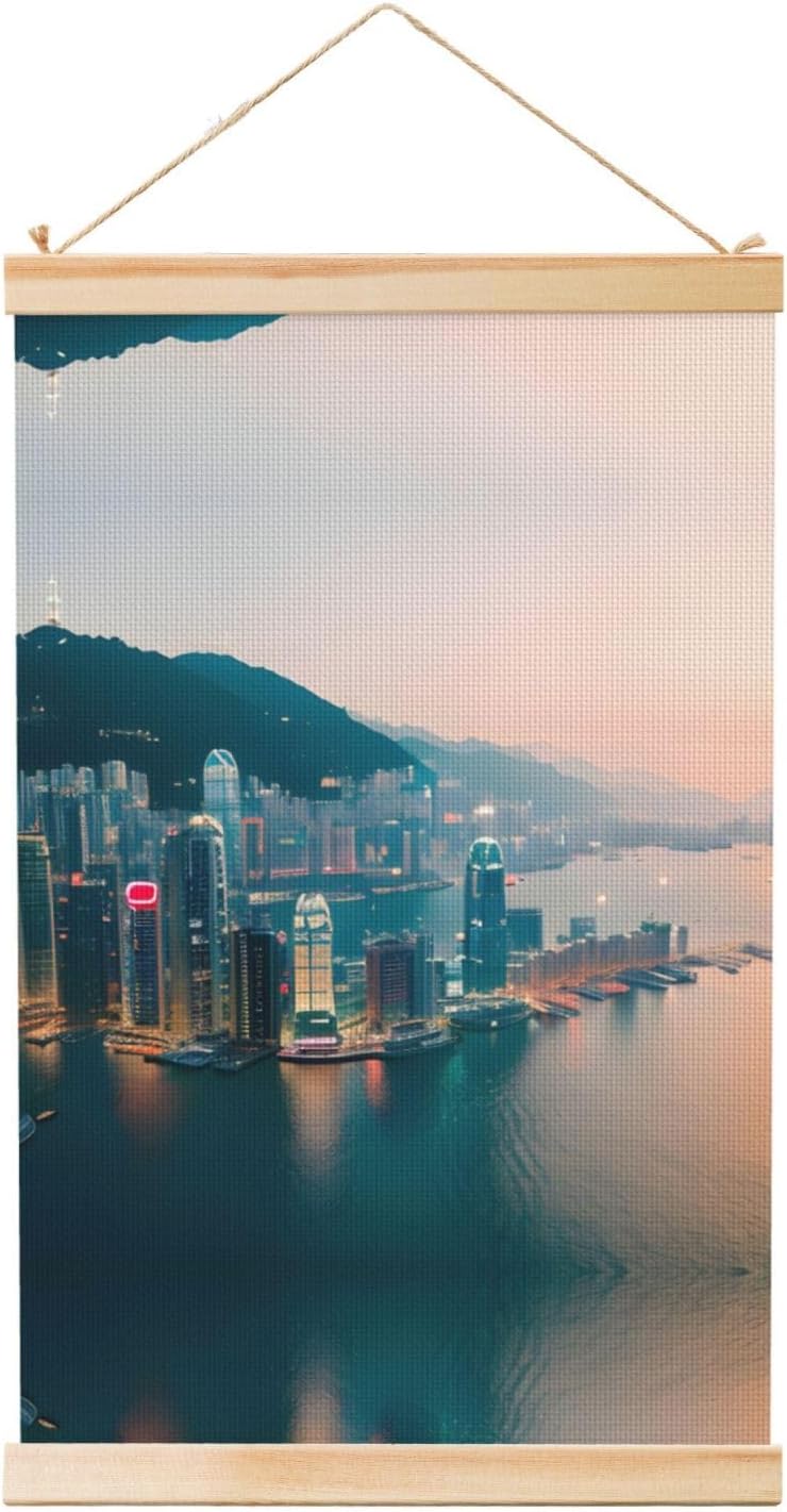 Hong Kong Print Poster Hanger,Hanging Poster, Poster Frame,Wood Poster Hanger, For Wall Hanging