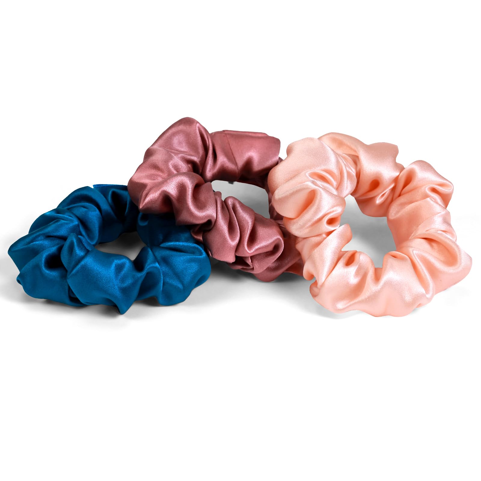 Desmend silk scrunchies silk hair ties soft feel hold hair perfectly good for fine hair 3 pcs creamy apricot ocean blue dusty rose - Image 2
