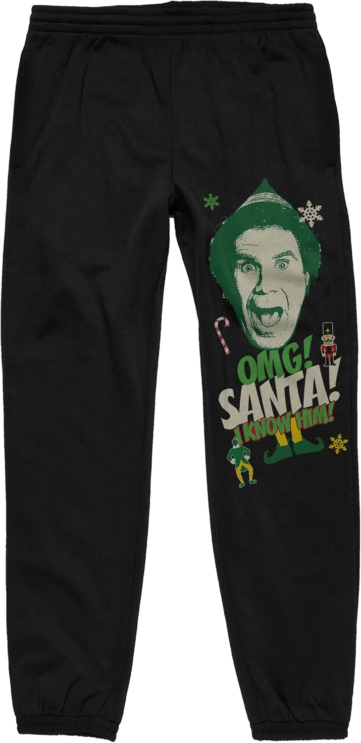Bioworld Elf OMG! Santa! I Know Him! Men's Black Graphic Sweatpants
