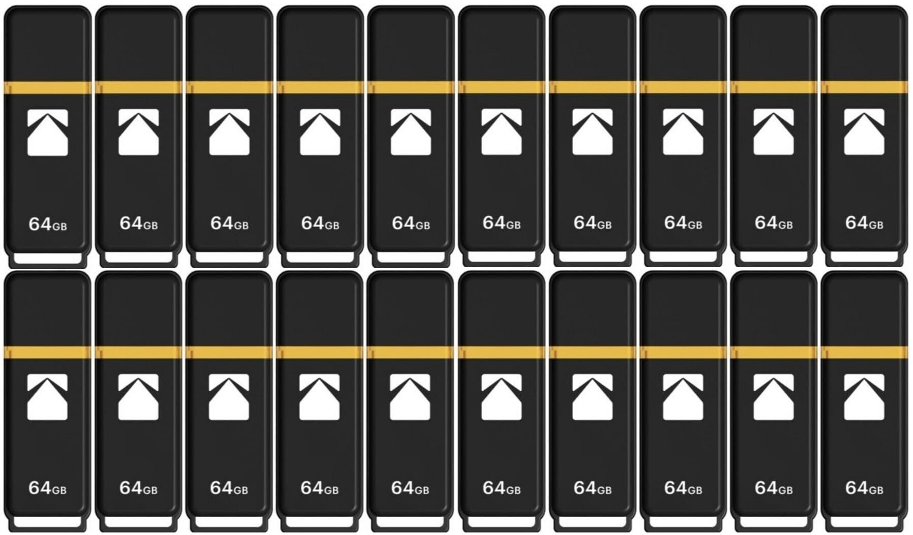 Kodak Classic K100 Cap and Body Series - Interfaz USB 3.2 Gen 1 de 64 GB con velocidad de lectura de hasta 20 MB/s y velocidad de escritura de hasta 10 MB/s (paquete de 20)