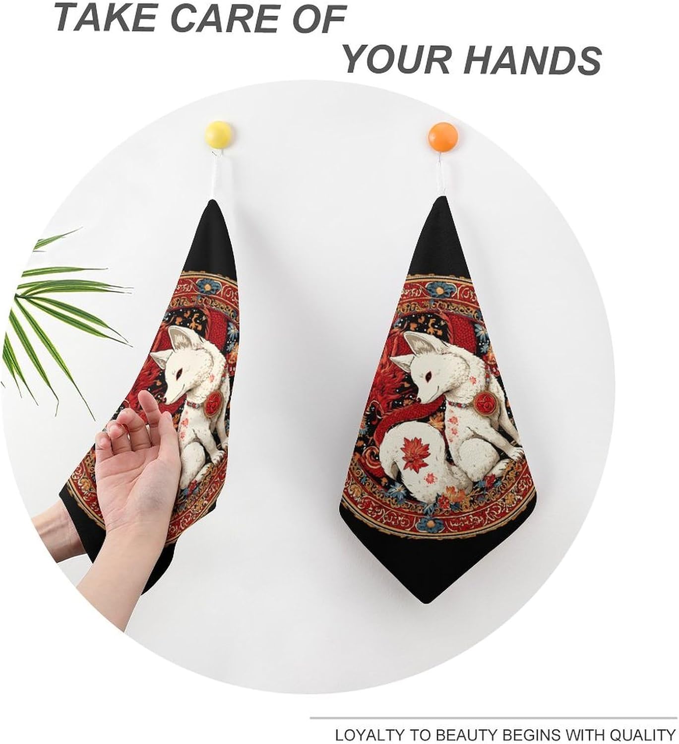 Japanese Foxes Dragon Foxes Hand Towels for Bathroom Handkerchief | Absorbent,with Hanging Loop,Kitchen Towels,for Home Hotel,Soft
