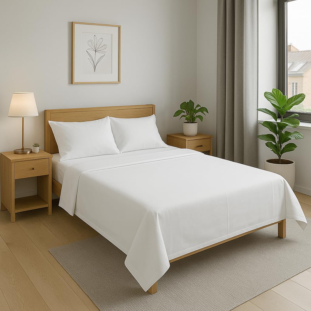 Comfortcare White Flame Retardant Bed Linen Double Flat Sheet (White)