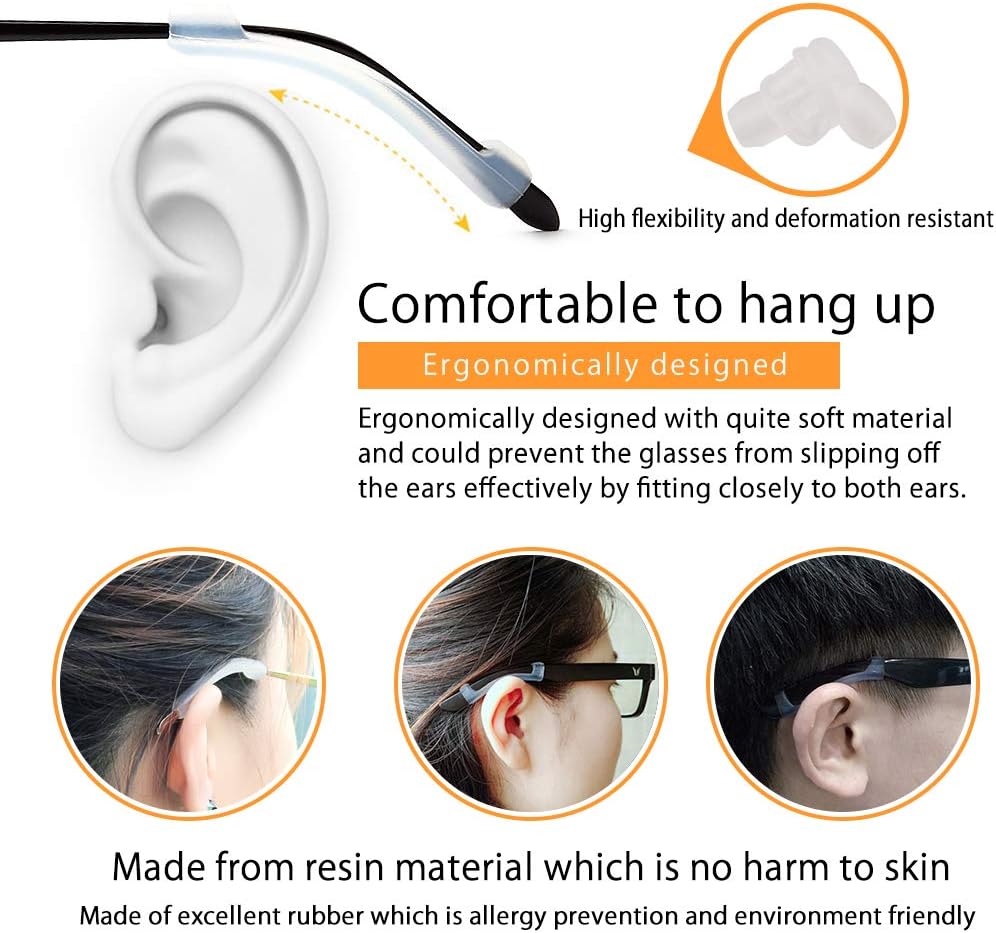 Limited Stock XIANEWS Silicone Eyeglasses Temple Tips Sleeve Retainer,Anti-Slip Elastic Comfort Glasses Retainers For Spectacle Sunglasses Reading Glasses Eyewear (Clear - 6 pairs)