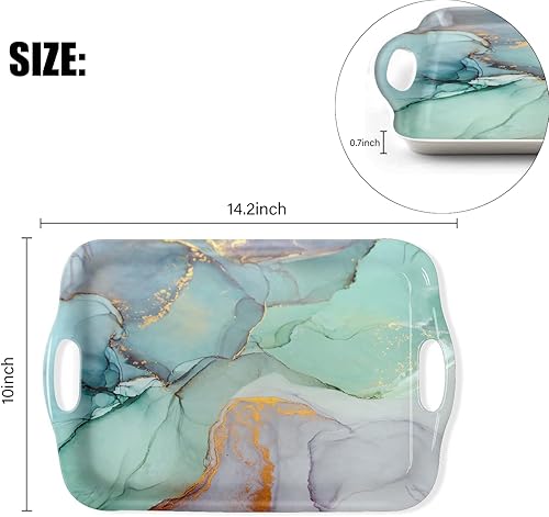 Miniatura 20 de Bandeja decorativa con asas, bandejas rectangulares multiusos para restaurante, fiestas, mesa de café, cocina, tortuga retro Tortuga retro,Bandera