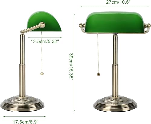 Miniatura 5 de LINNMON Bankers - Lámpara de escritorio, lámpara retro verde, lámpara vintage con interruptor de cadena para oficina en casa, bombilla LED incluida