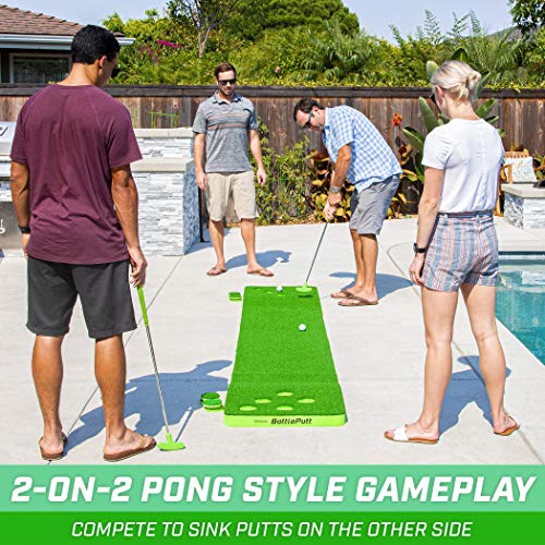 GoSports BattlePutt Golf Putting Game, 2-on-2 Pong Style Play with 11 ft Putting Green, 2 Putters and 2 Golf Balls2