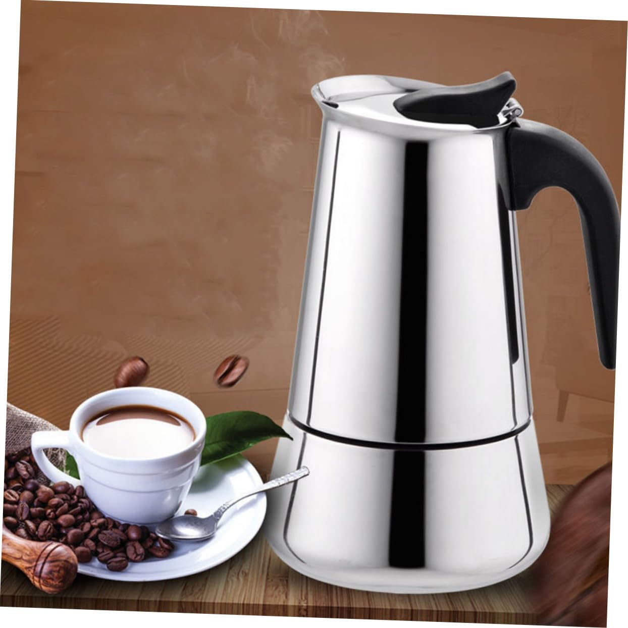 Cafetera de Acero Inoxidable para Espresso Resistente y con Mango Resistente al Calor Adecuada para Cocinas de Inducción y Uso Doméstico