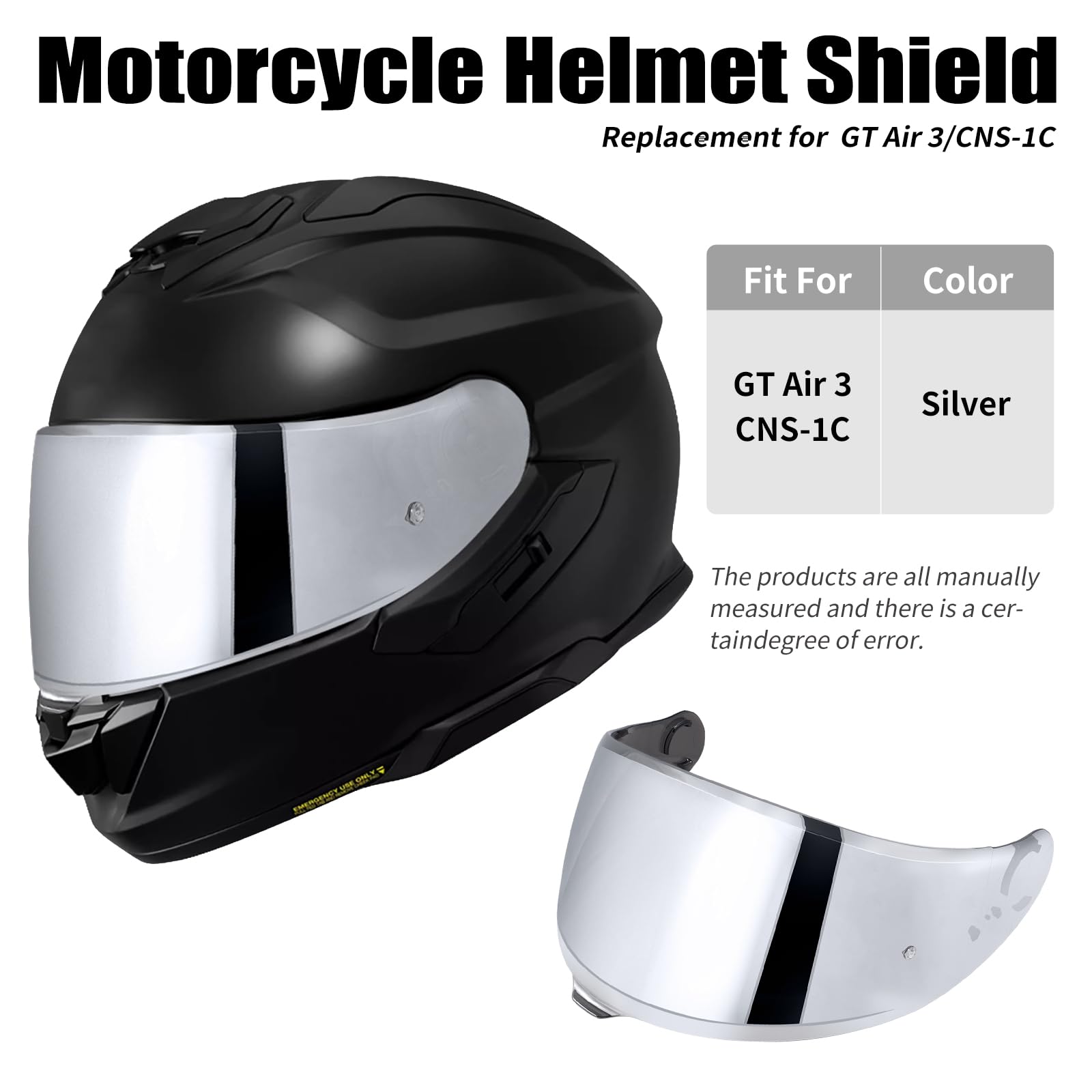 Motorradhelm Visier für GT Air 3 CNS-1C,Helmvisier Motorrad Windschutz Helm Objektiv Visier Vollgesichts,Helmvisiere Zubehör Ersatz (Silber)