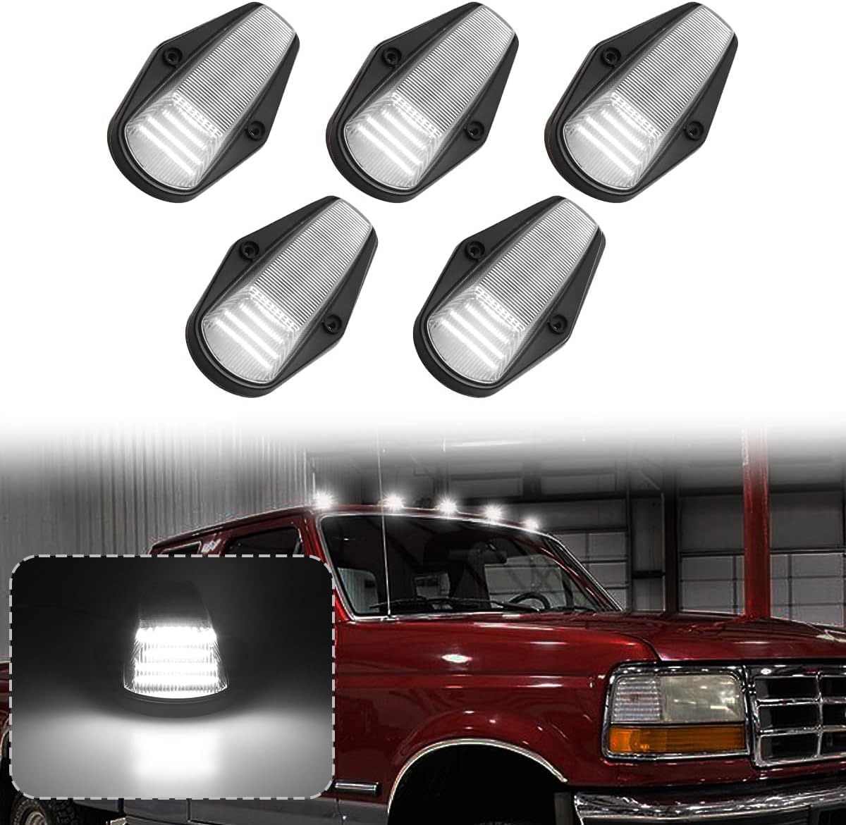 LED Cab Roof Marker Lights Compatible with F150 F250 1984-1996 & F250 HD 1997 & F350 1984-1997 & F Super Duty 1988-1997 Running Top Marker Lamp (Smoked Lens & Amber Light)