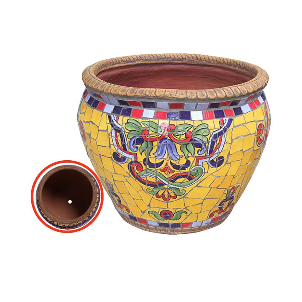 DFGHNBVC Large Artistic Color Painting Landscape Pattern Planter Creative Mosaic Ceramics Outdoor Flower Pot Vintage Garden Patio Balcony Decor Plant Pot Hallway Corridor Planters,Yellow