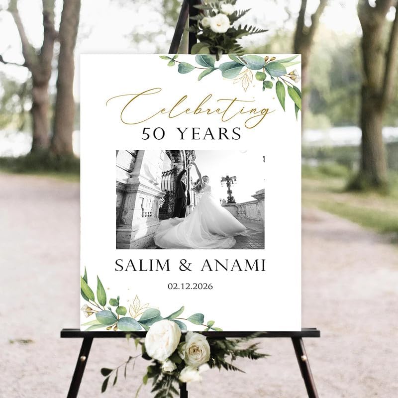 Anniversary Welcome Sign with Photo, Celebrating 50 Years Welcome Sign, 50th Wedding Anniversary Welcome Poster, 50th Anniversary Signs