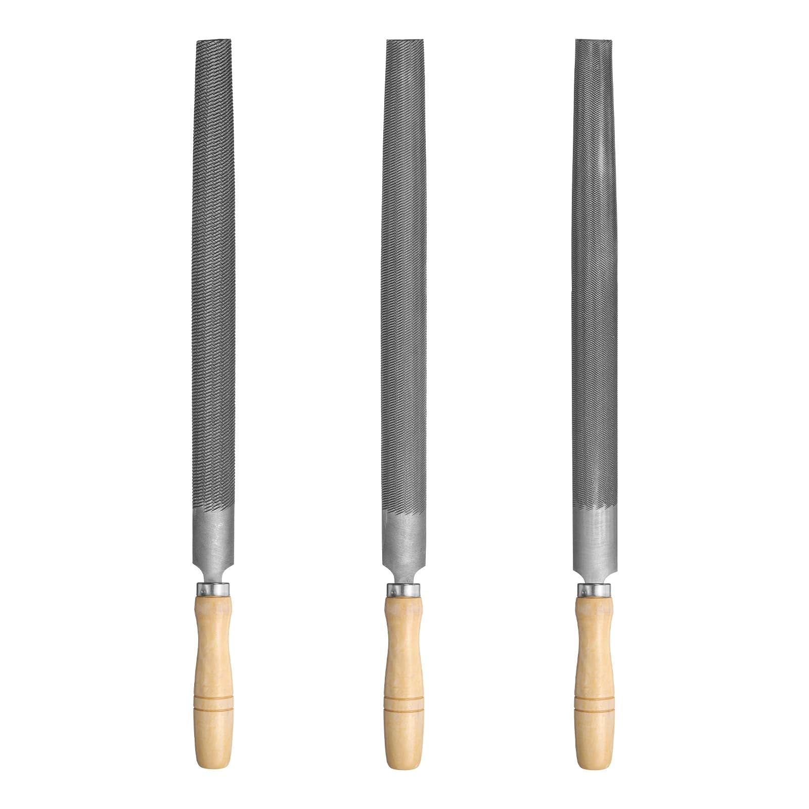 sourcing map 3pcs 8" Half Round Medium Cut File Double Cut Teeth Bastard/Medium/Thin Metal File High Carbon Steel T12 with Wood Handle for Metal Wood Tool Sharpener, Gray