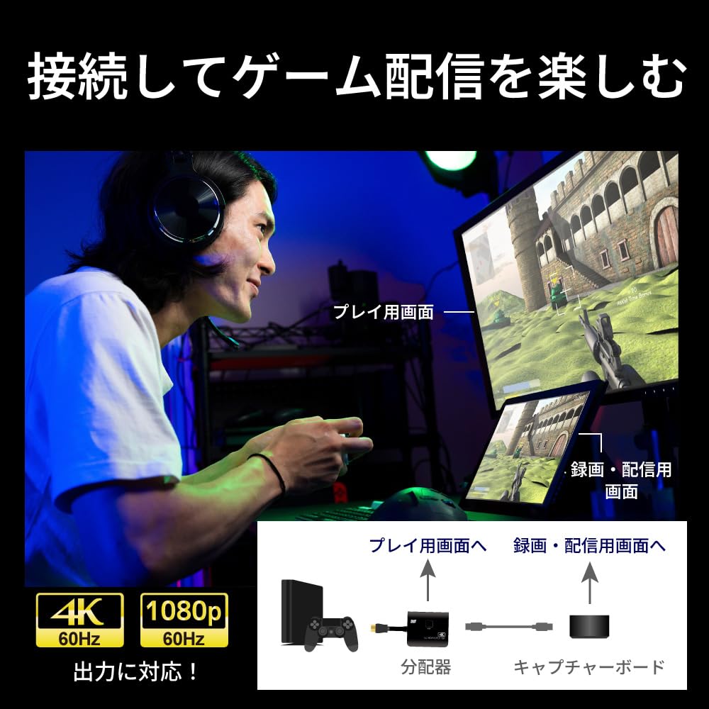 Amazon.co.jp: ラトックシステム 4K 60Hz 1入力2出力 HDMI 分配