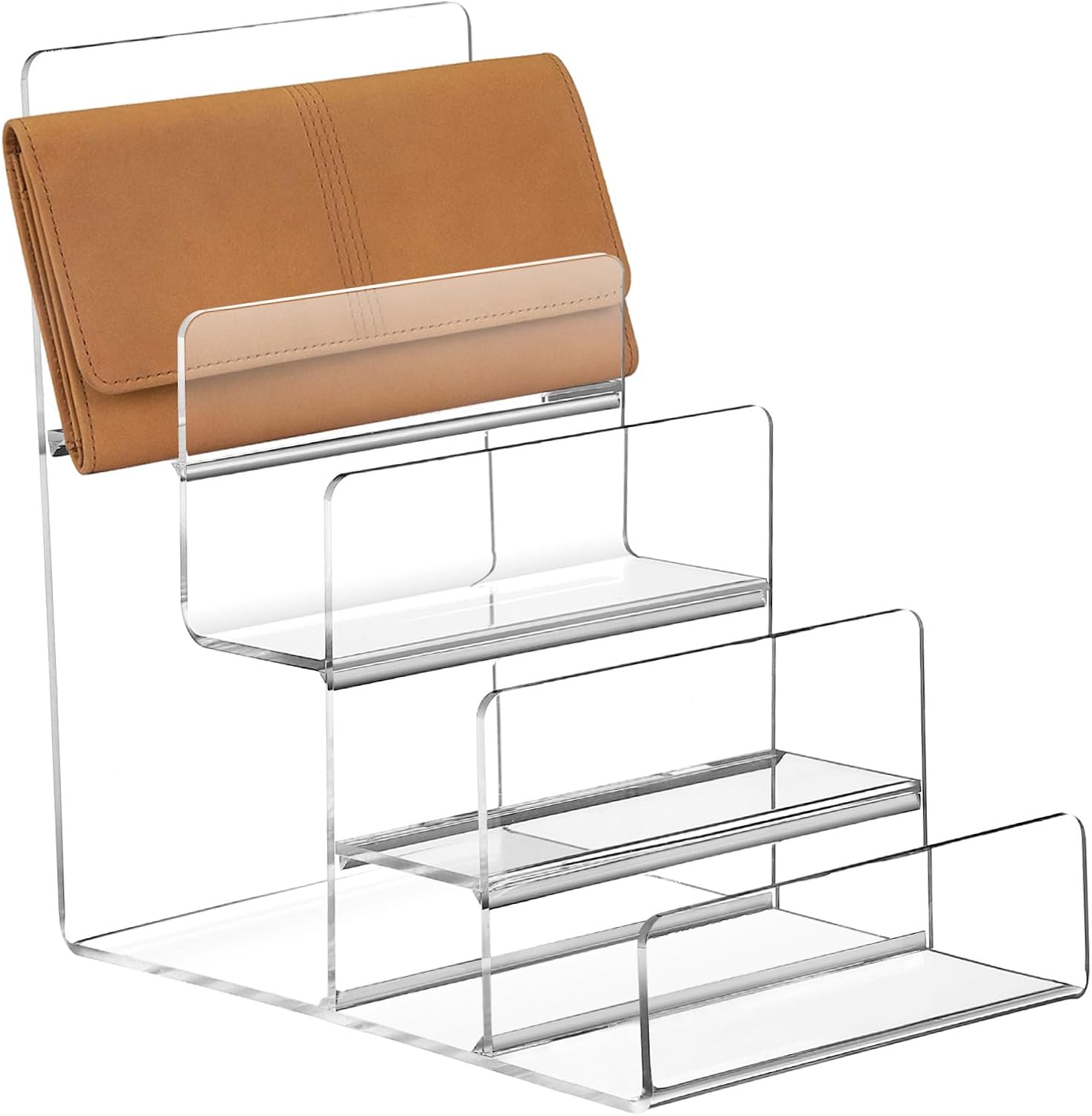 Cabilock Purse Display Stand Holder, Clear Acrylic Sunglasses Jewellery Riser Organizer, Multi-function Storage Shelf For Cosmetic Jewelry Glasses Handbag Wallet Figure