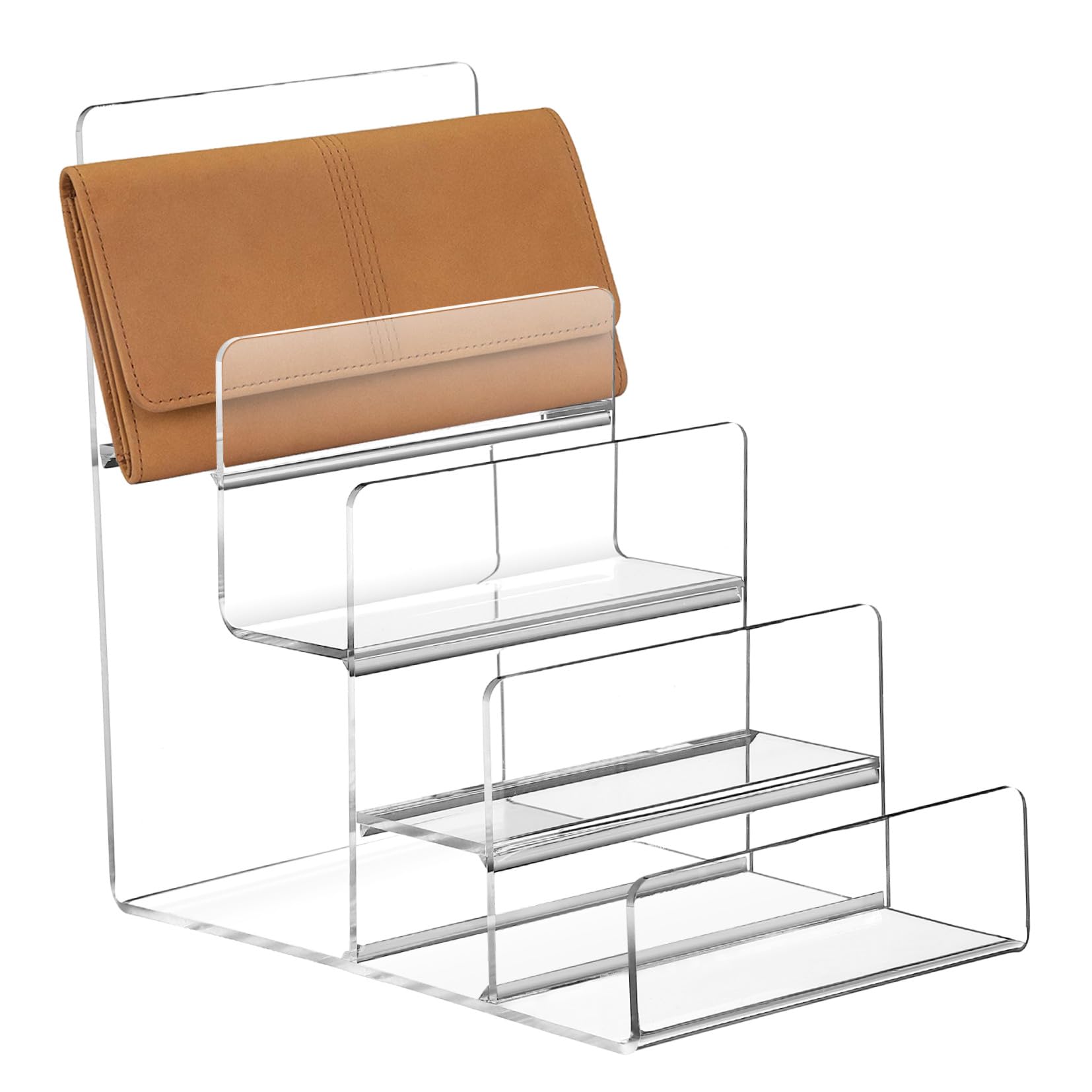 Acrylic Wallet Holder Store Display Stand Four Cosmetic Stand Rack Risers Display Rack Tiered Display Layers Display Riser Raised Storage Shelves Acrylic Retail Display Transparent