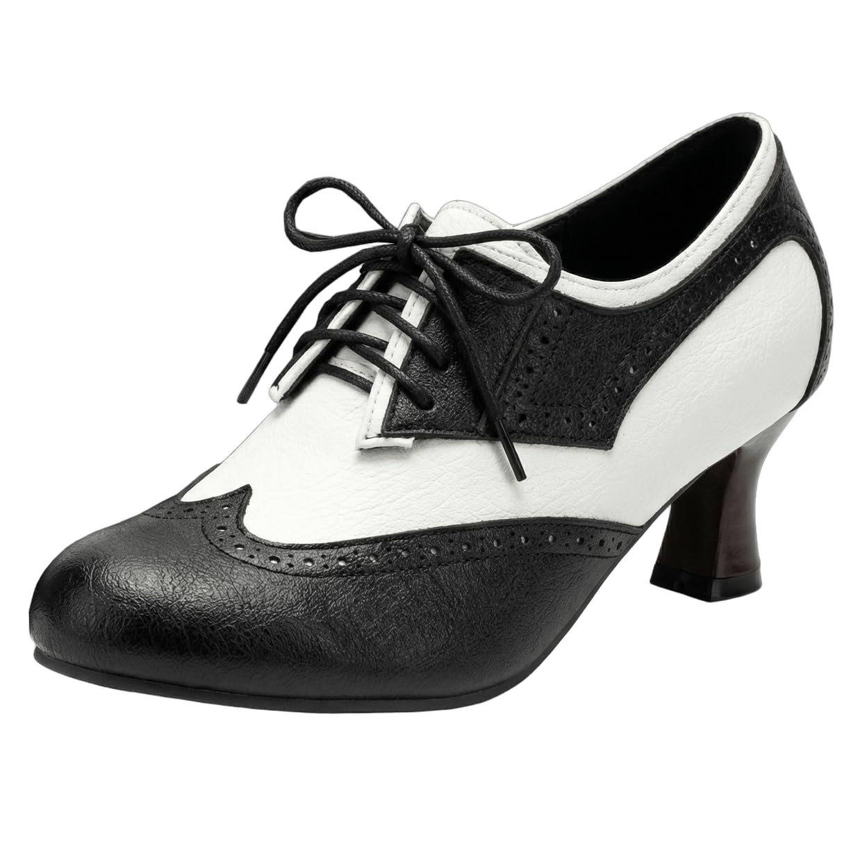 DINTAHA Womens Wingtip Low Heel Oxford Shoes Vintage Kitten Heels Closed Toe Lace Up Dress Brogues Booties