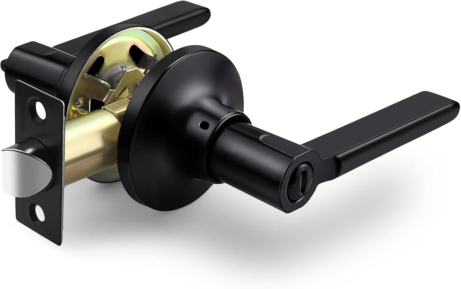 GOBEKOR 1 Pack Matte Black Door Handles Interior,Heavy Duty Privacy Door Levers with Lock,Sleek Round Interior Door Handles for Bedroom and Bathroom with No Key