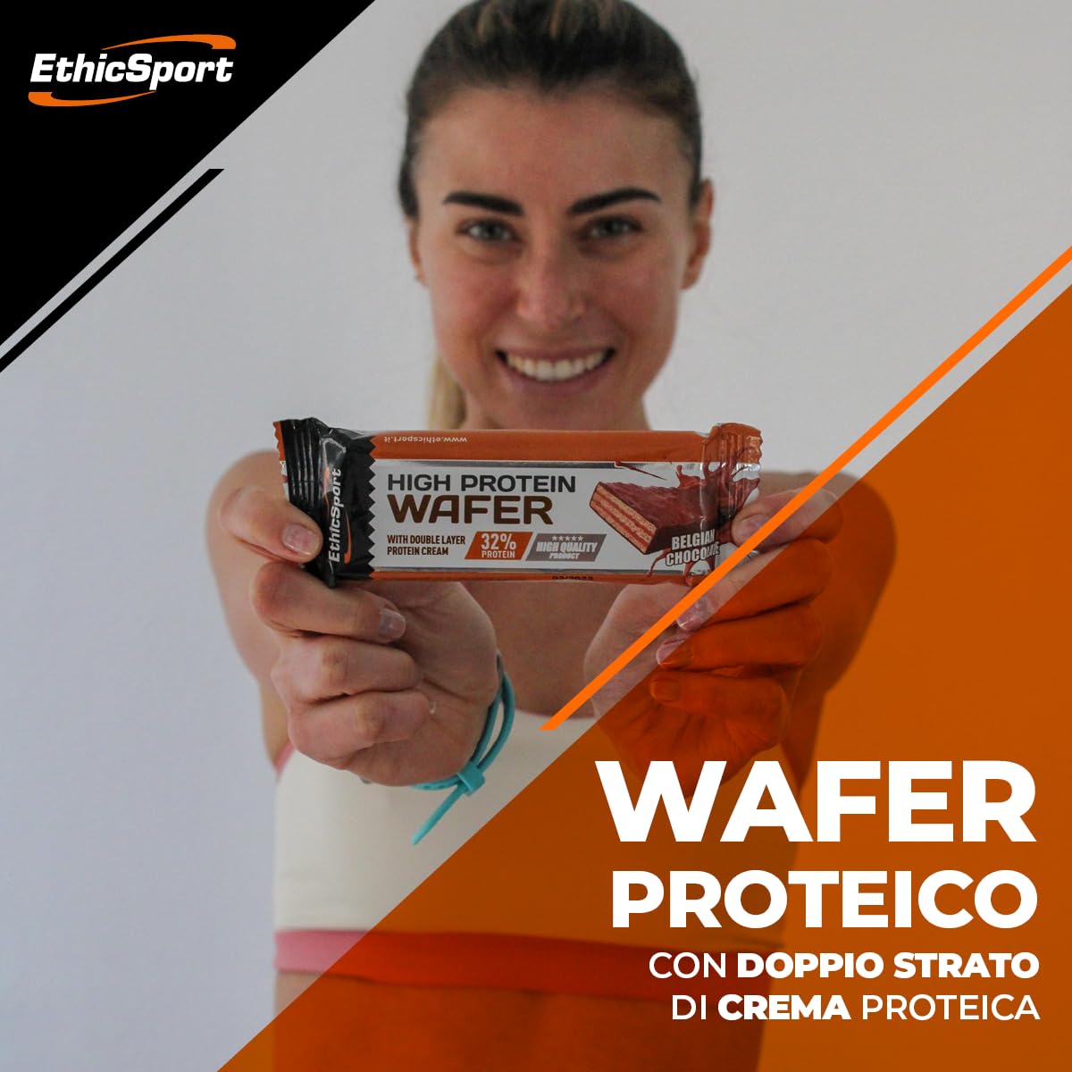EthicSport - High Protein Wafer - Confezione da 12 x 35 g - Gusto: Belgian Chocolat - Wafer ad alto contenuto proteico
