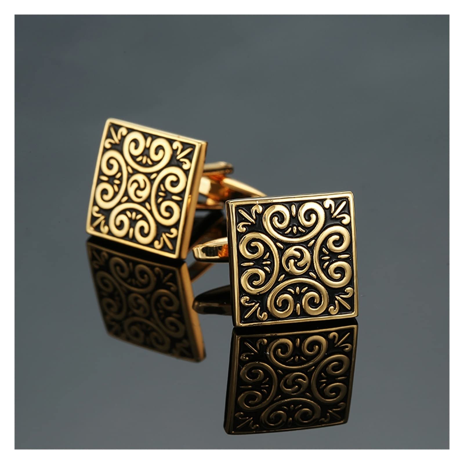 Manschettenknöpfe im 18-Stil, klassisches Gold, silbrig, blau, Retro-Muster, Manschettenknöpfe, Herrenanzug, Zubehör, Hochzeit, Geschäftsgeschenk (Metal Color : 1)