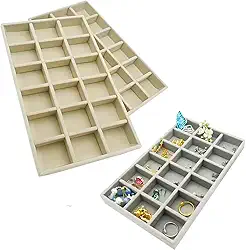 Kit com 3 Estojo Bandeja Organizador de Joias e Bijuterias em Veludo com 18 Espaços (Bege)