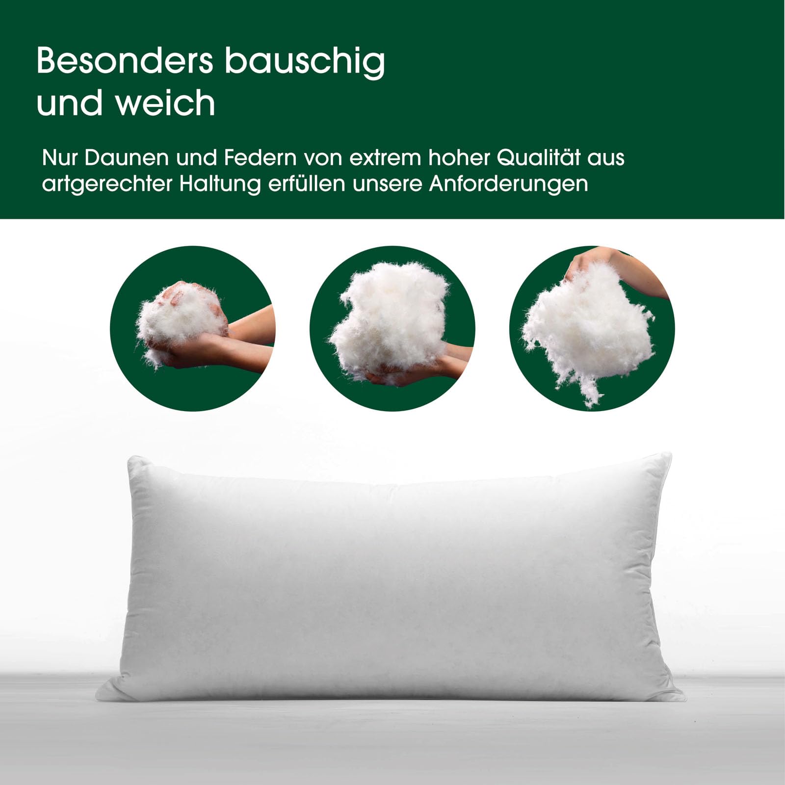 Premium de Luxe Trösterchen Daunenkissen 40x60 cm - Made in Germany Daunen Kuschelkissen aus 100% Baumwolle - 90% Daunen 10% Federn Kopfkissen für Allergiker