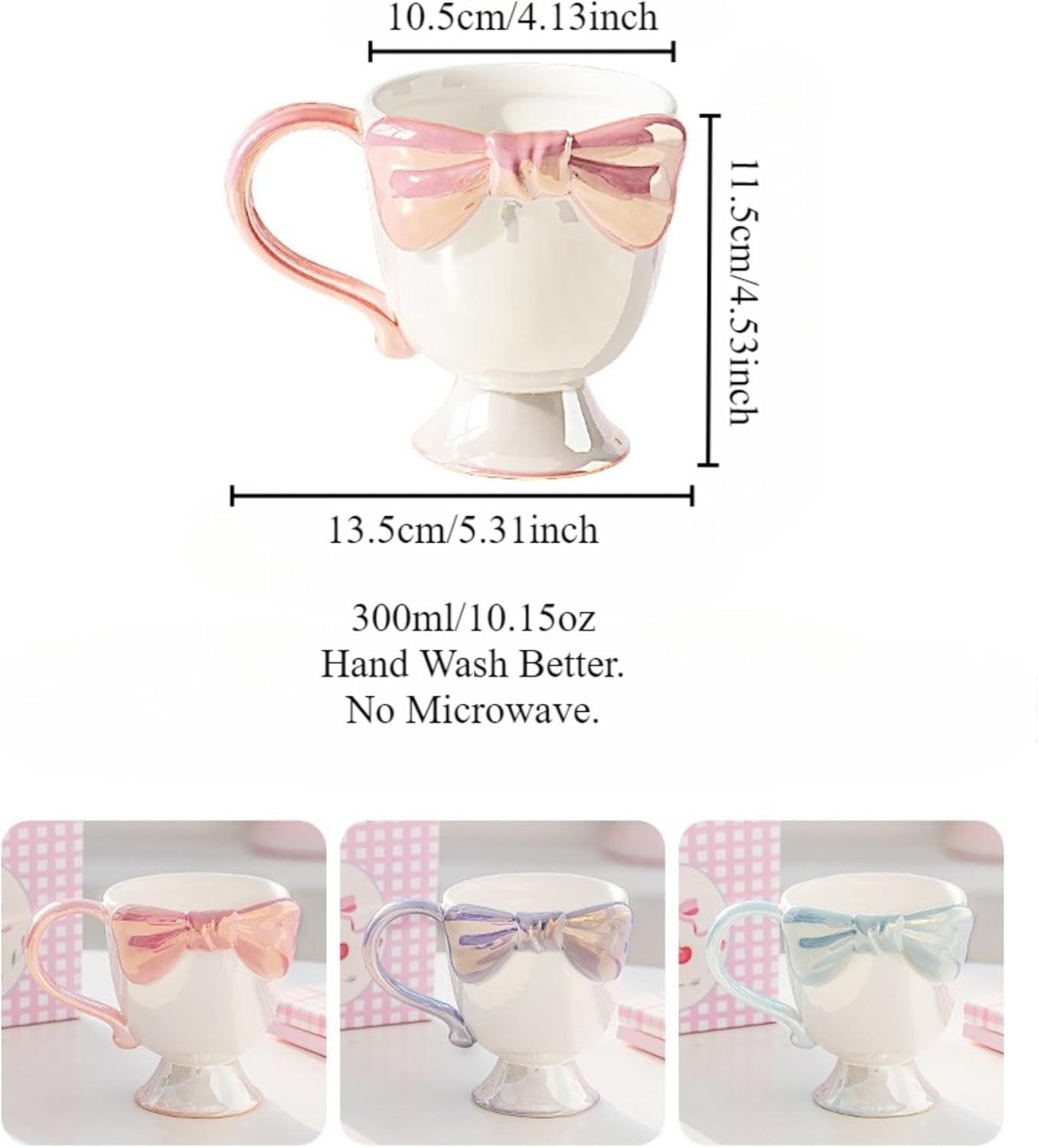 Cute Creative Ceramic 3D Bow Tie Decoration Coffee Mug 300ML/10OZ. Tea Cup Ice Cream Cup Novelty Romantic Gift for Women Girls (Pink) - Image 2
