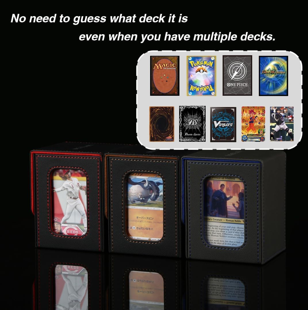 Venssu MTG Deck Box for Commander Display,Card Deck Box Fits 100 Double Sleeved Cards, TCG Card Storage with 2 Dividers and 1 Toploader (Black＆Brown)