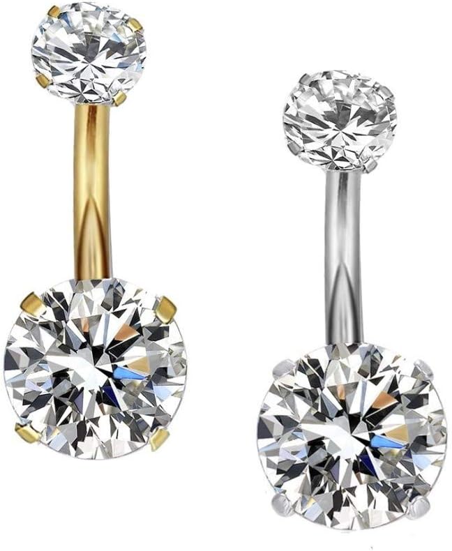 14G Surgical Steel Gold Belly Button Rings, Internally Threaded Round CZ Navel Barbell Stud for Women Men