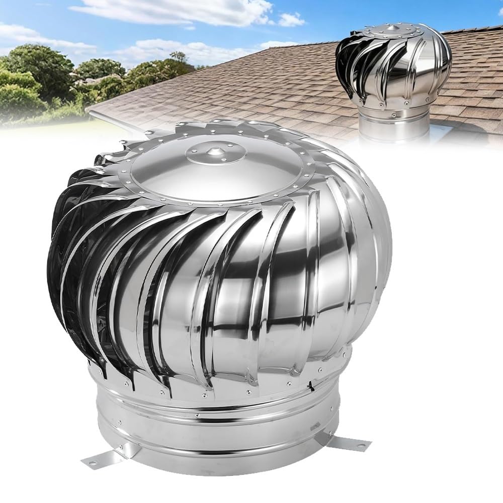 Roof Vent Cap Attic Fan, 4" 12" 16" Wind Rotating Turbine Cap Vent, 304 Stainless Steel Turbine Ventilator Vents, Rotating Roof Vents Chimney Cowl(450mm/17.72in)