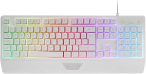 Mars Gaming MK124, Idioma Portugués, Teclado Ergonómico H-Mech Completo, Reposamuñecas Integrado, Iluminación FRGB Rainbow, Gaming Antighosting, Multiplataforma, Blanco