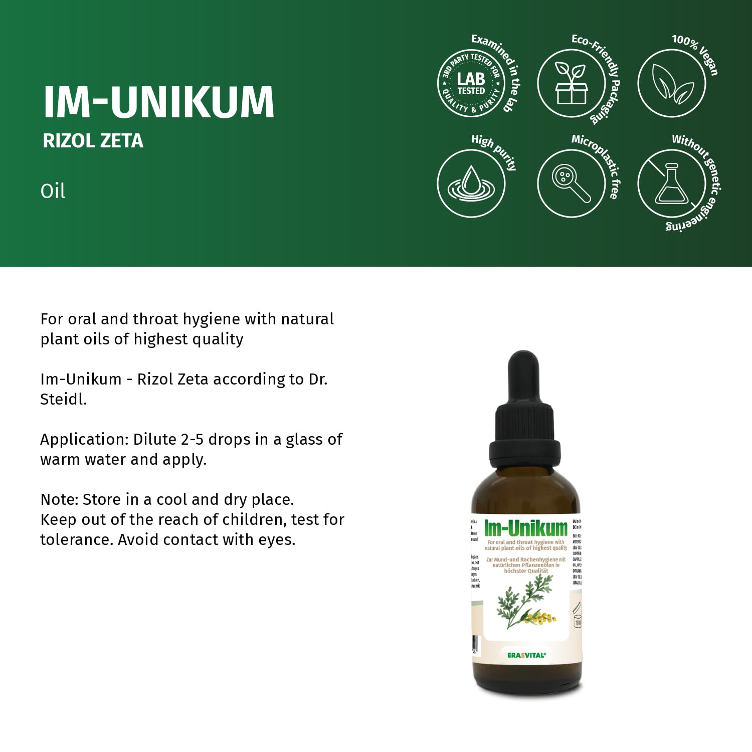 Im-Unikum Öl 50 ml Rizol Zeta nach Dr. Steidl mit Ozon behandeltes Rizinus und Olivenöl mit ätherischen Ölen pflanzlicher Herkunft. Vegan