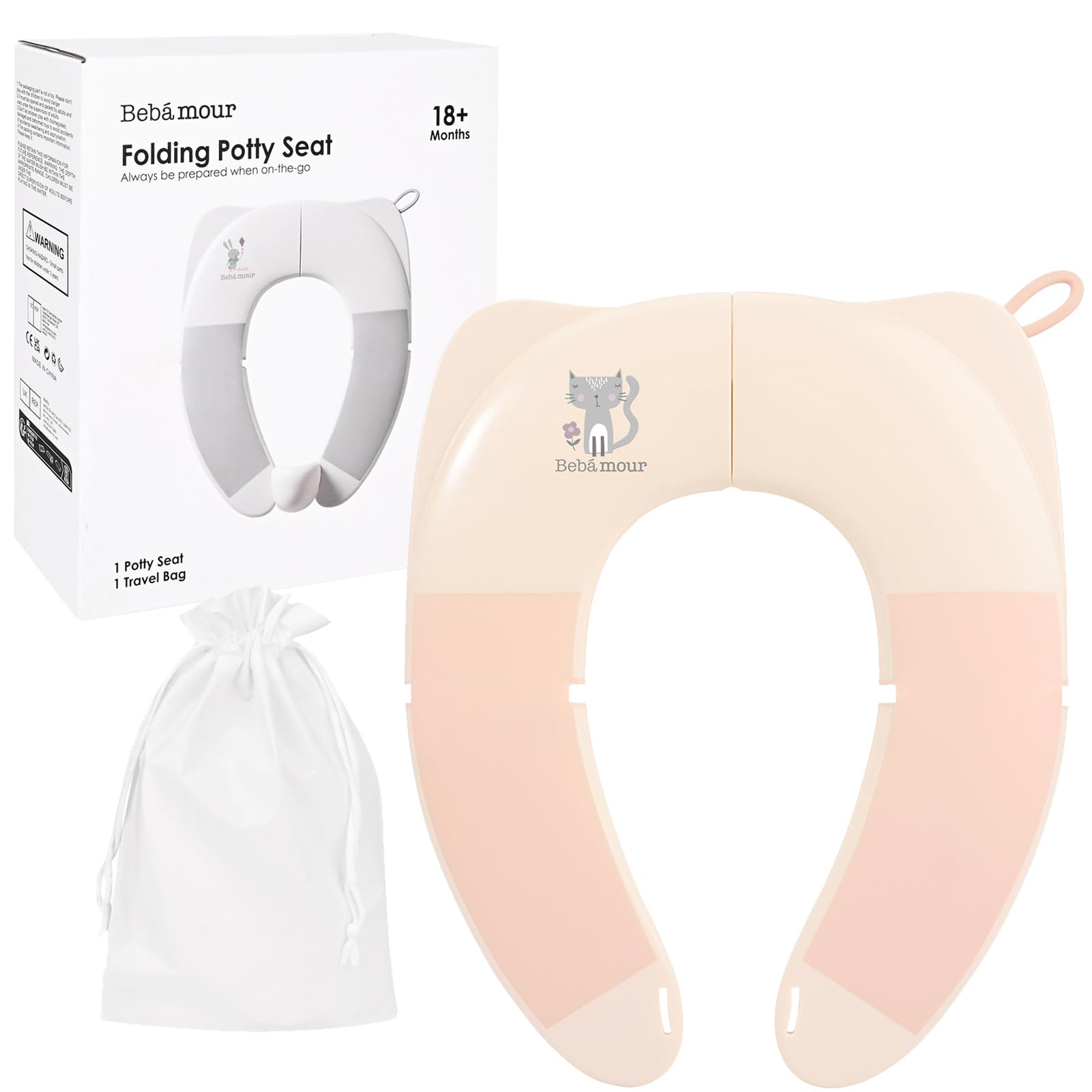 Bebamour Foldable Toddler Toilet Seat, Portable Travel Potty Training Seat with Non-Slip Pads & Splash Guard, Compact Lightweight Toilet Trainer for Boys & Girls, Fits Standard UK Toilets, Pink