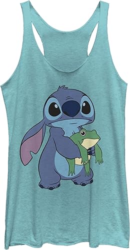 Disney Lilo Stitch Froggie Tri-Blend Racerback Layering Tank T-Shirt, Bleu Tahit