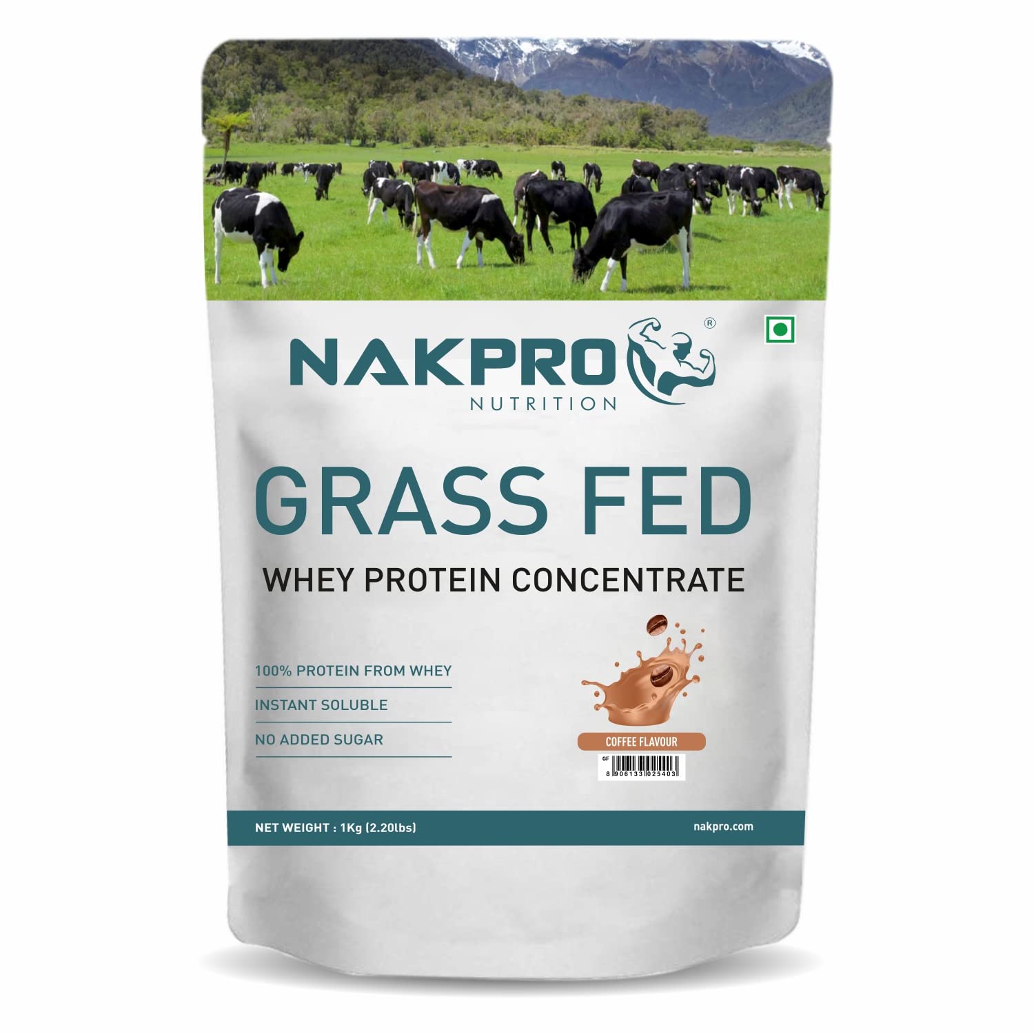 NAKPRO Grass Fed Whey Protein Concentrate | 26.33g Protein, 5.7g BCAA | Muscle Gain, Strength, Muscle Recovery Protein Powder for Men, Women & Athletes (1 Kg, Coffee)