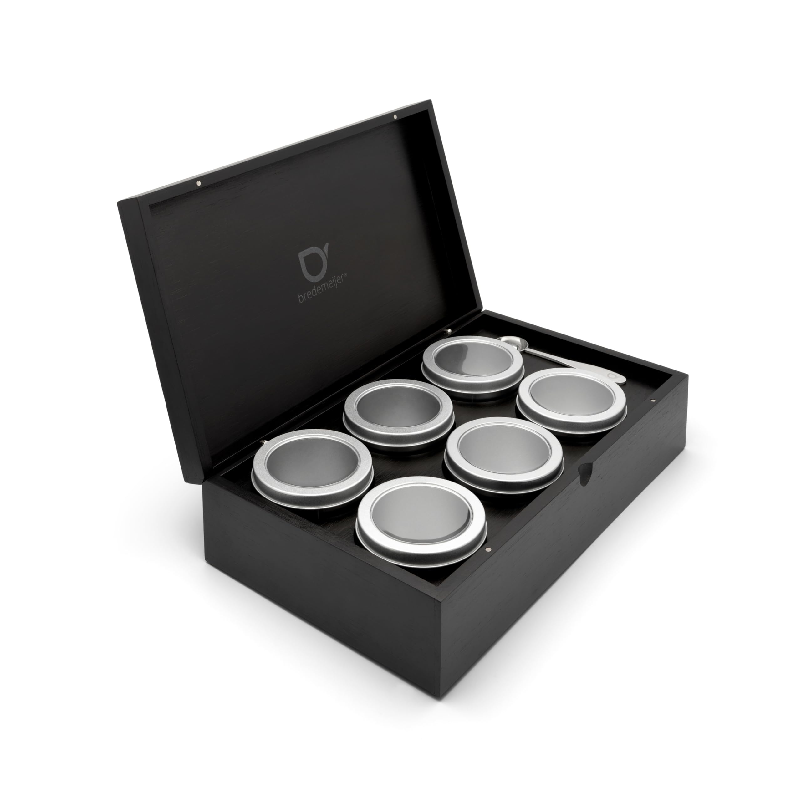 Bredemeijer - Boîte à thé avec 6 boîtes rondes - Noir - Avec cuillère doseuse