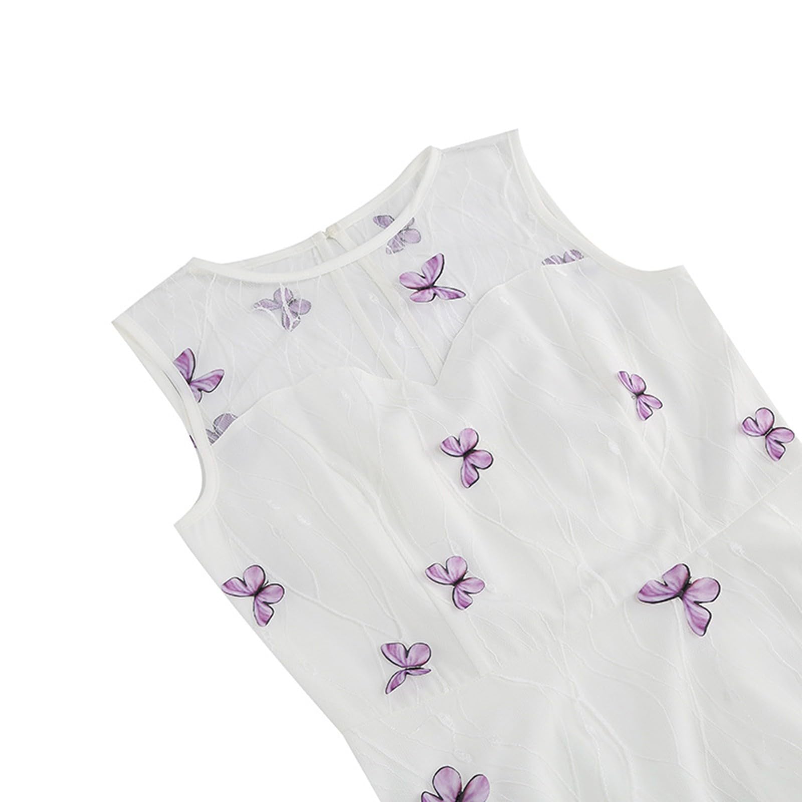 Vestito Scollato Donna - Abito Vintage con Scollo Tondo Senza Maniche in Pizzo Europeo E Americano Ricamato con Farfalla del Giorno