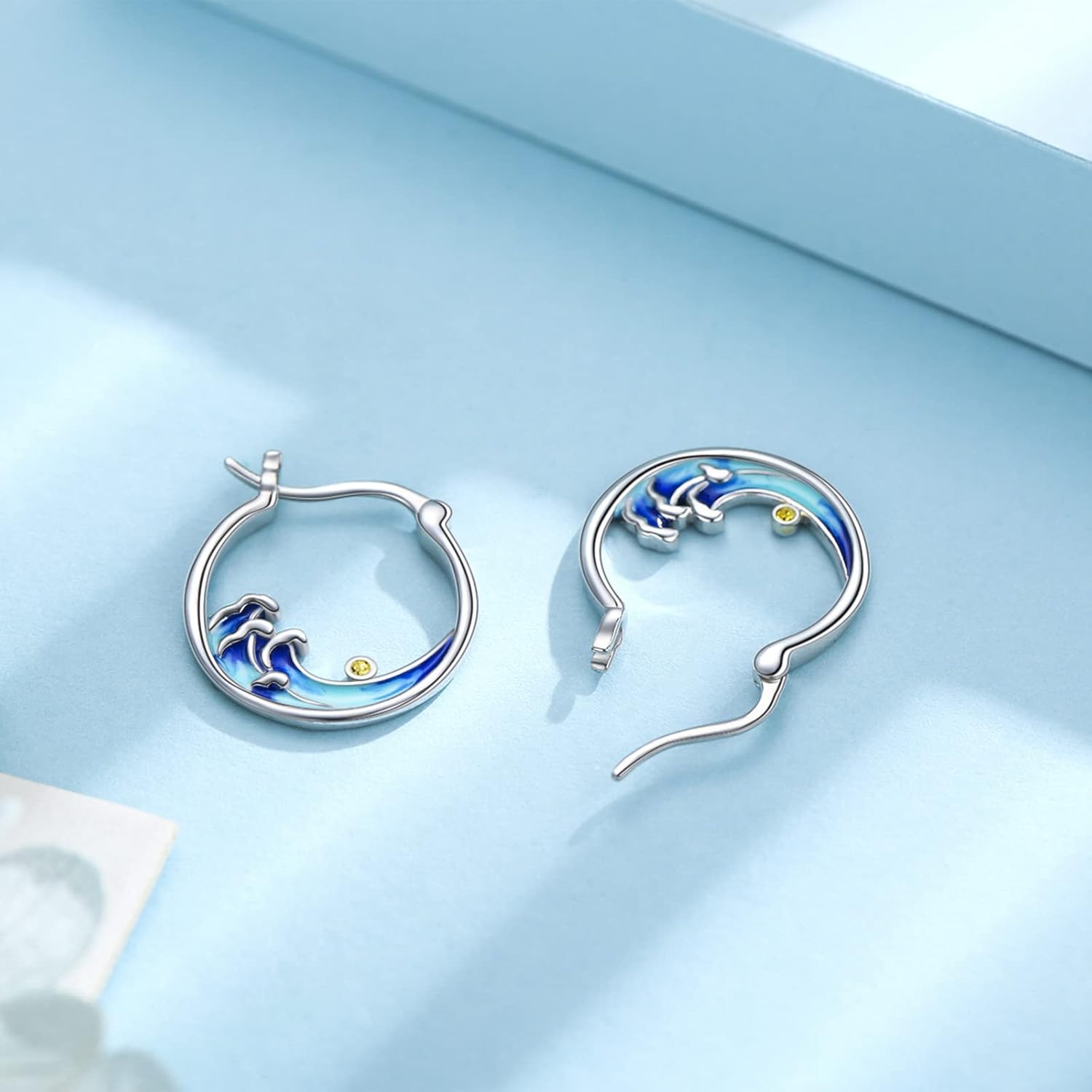 Ocean Wave Huggie Hoop Earrings S925 Sterling Silver Sea Small Cartilage Hoop Earrings Hypoallergenic Beach Opal Jewelry Birthday Gifts for Women - Image 3